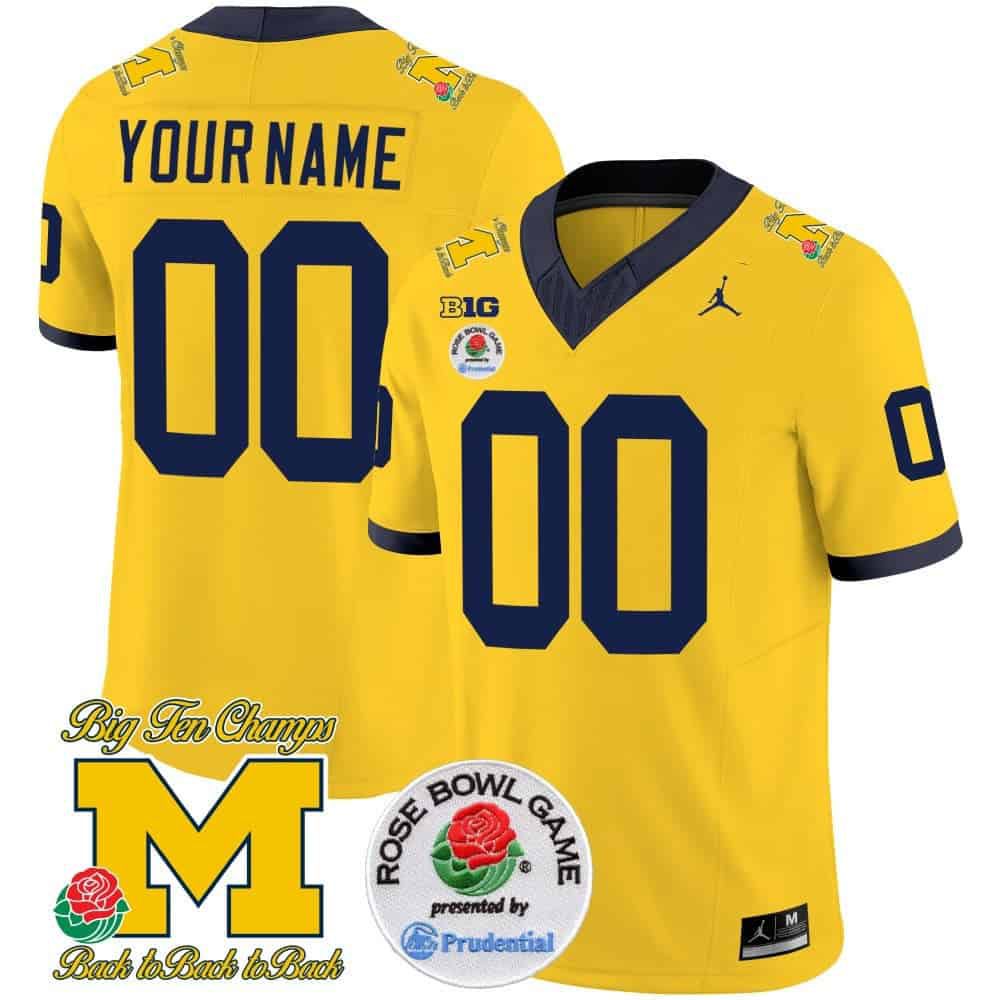 Men Michigan Wolverines Yellow 2024 Rose Bowl Patch Vapor Limited Custom NCAA Jersey->customized nfl jersey->Custom Jersey